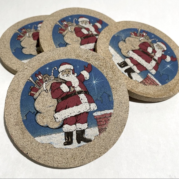 Thirsty Stone Drink Coasters Santa Claus Vintage Christmas - Picture 2 of 5